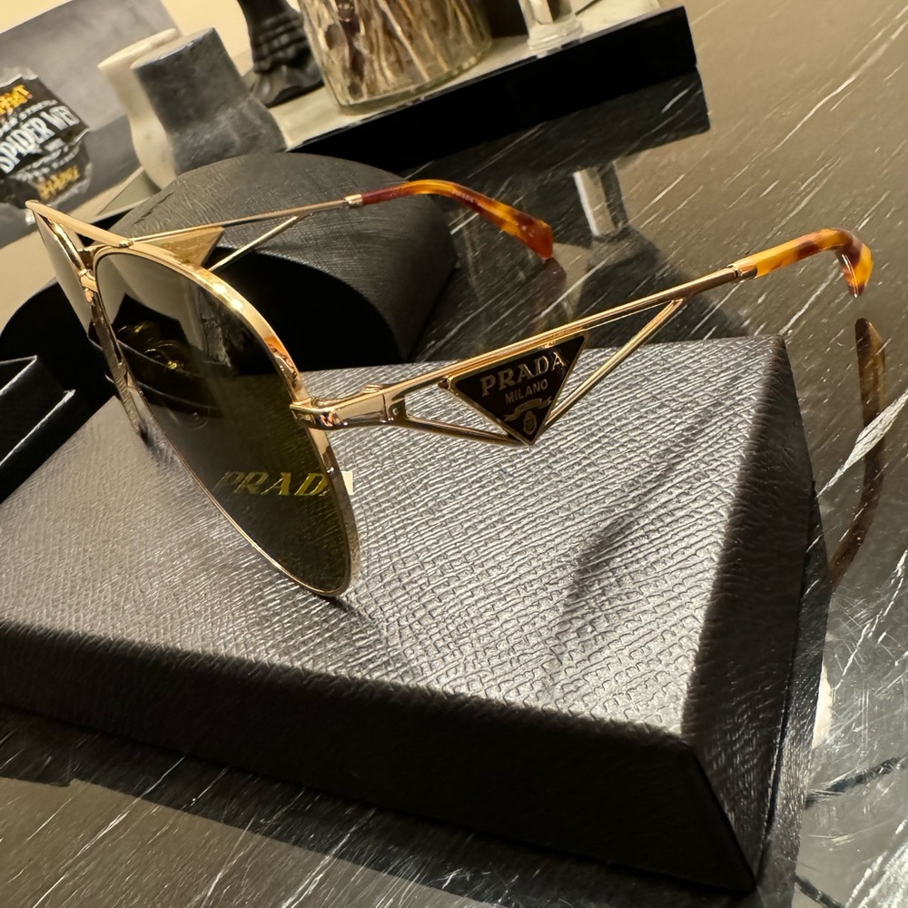Prada Gold and Tortoise Aviator Sunglasses
